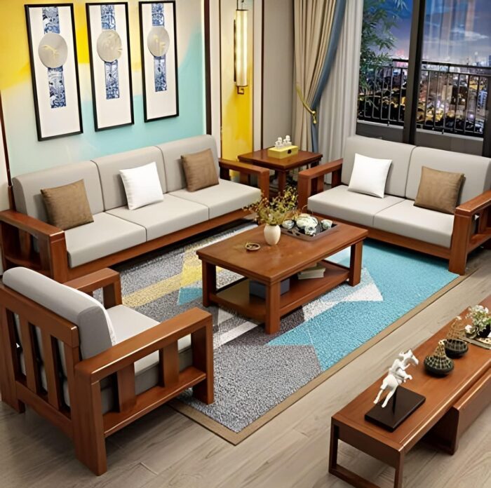 Elavra Sheesham Wood 6 Seater Sofa Set for Living Room - Image 1