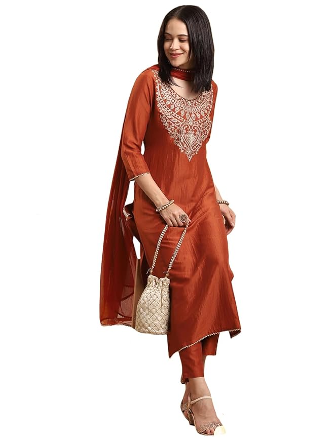 61A+s3SIjDL._SY879_ Women's Rayon Viscose Embroidered Straight Kurta - Image 1