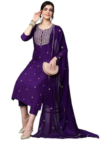 Women’s Cotton Blend Embroidered Kurta Set with Pant & Dupatta