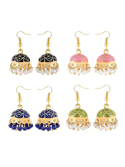 71rMNQ2G7nL._SY695_ Yellow Chimes Earrings for Women and Girls Traditional Multicolor Meenakari Jhumka Earring - Image 1