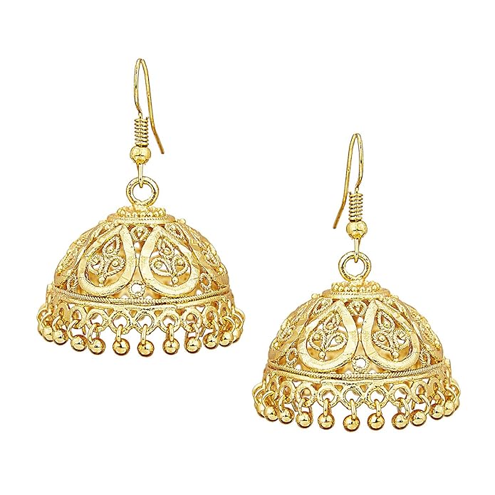 81FaAl6D-KL._SY695_ Women's Gold Plated Medium Traditional Hook Jhumki Earrings - Image 1