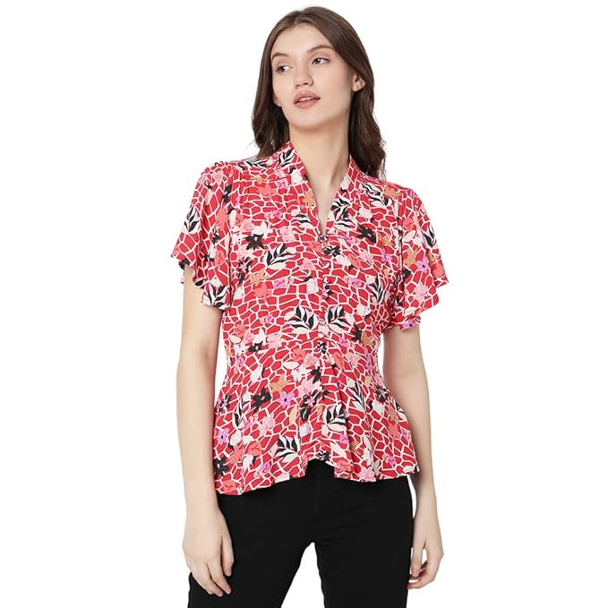 VERO MODA Printed Viscose VERO MODA Printed Viscose V Neck Women's Top - Image 1