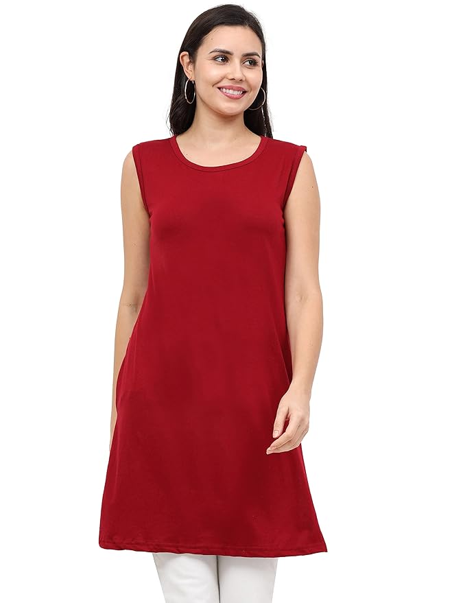 Women's Cotton Plain Round Neck Sleeveless Long Top Women's Cotton Plain Round Neck Sleeveless Long Top - Image 1