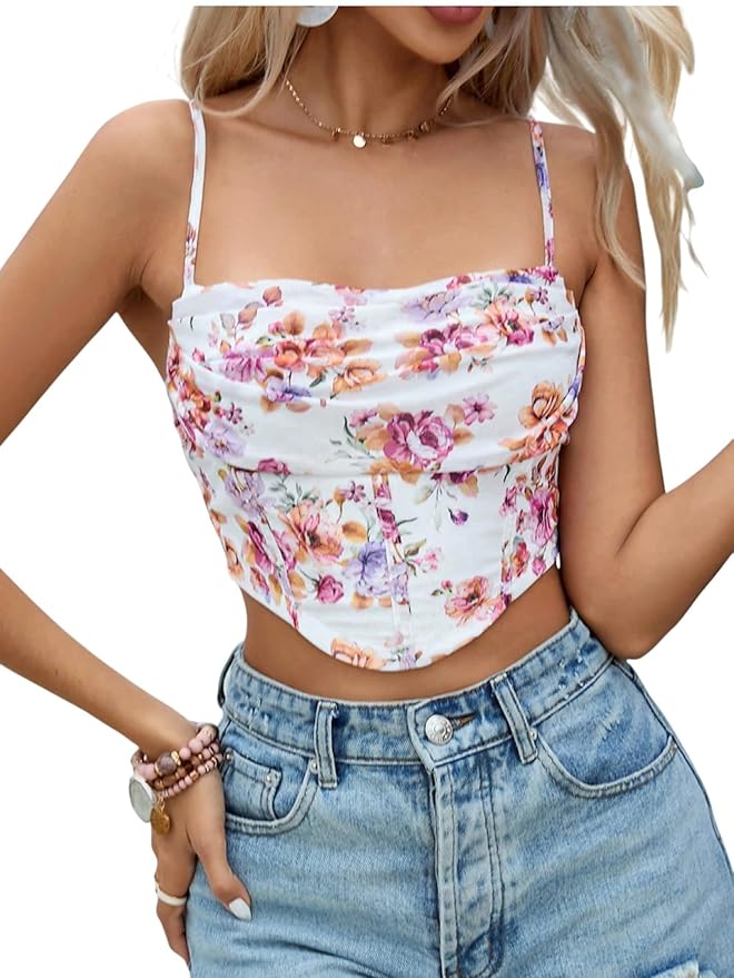 Women's Floral Corset Tank Top Women's Floral Corset Tank Top - Image 1